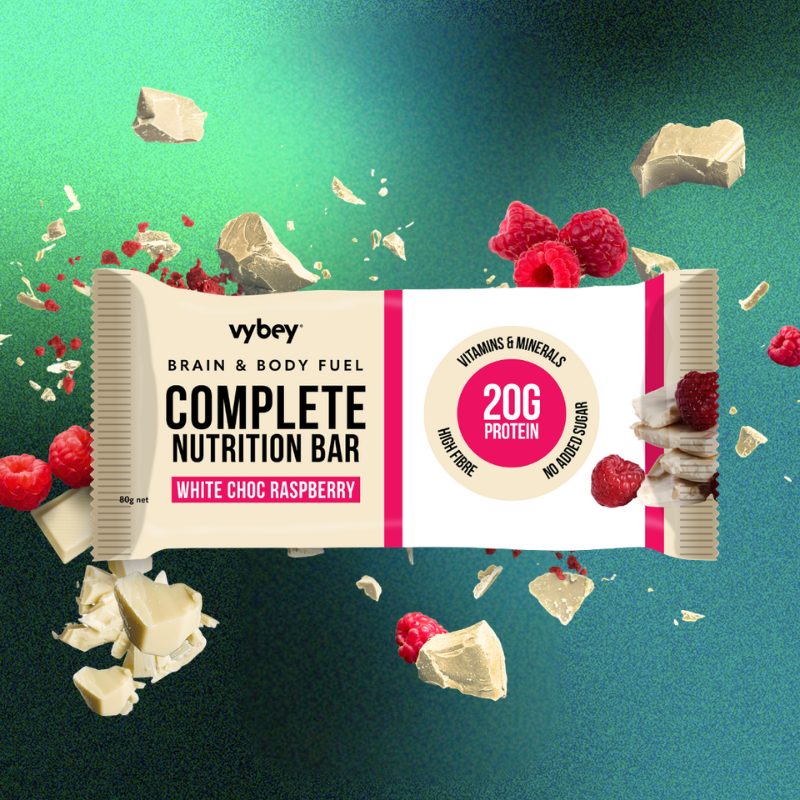 Vybey Complete Nutrition Bars- White chocolate raspberry 80g x12