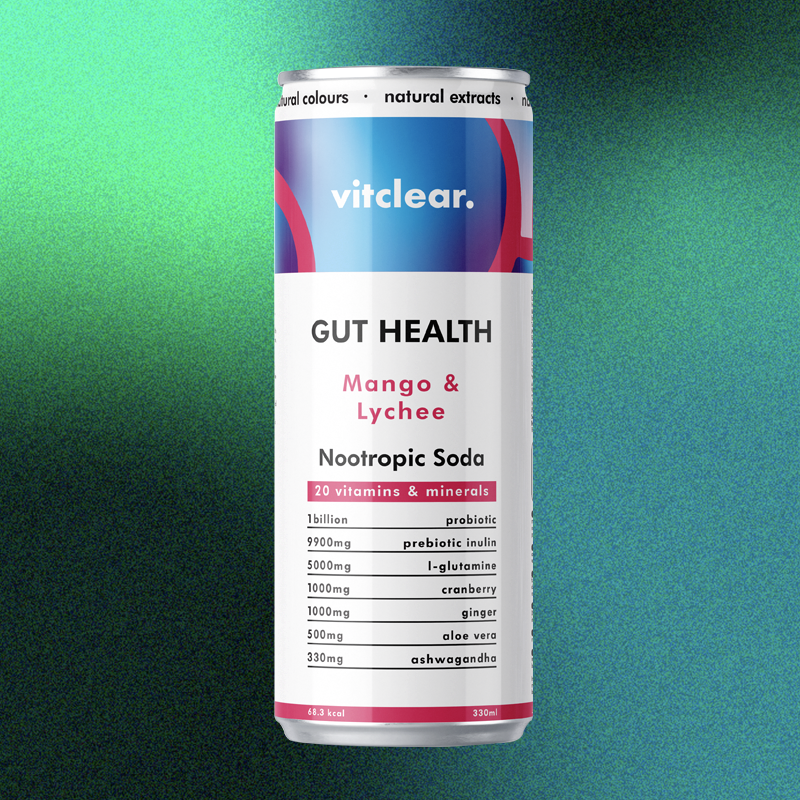 Vitclear Gut Health Nootropic Soda (Mango & Lychee) x12